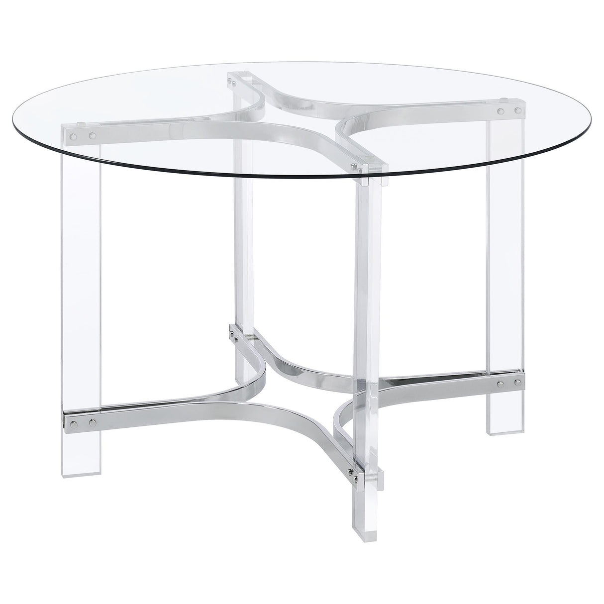 Adino 47-inch Round Glass Top Acrylic Dining Table Chrome from Coaster - Luna Furniture