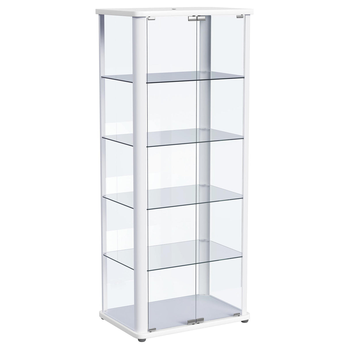 Aero 5-shelf Display Curio Cabinet with LED and Clear Tempered Glass Shelves Glossy White from Coaster - Luna Furniture