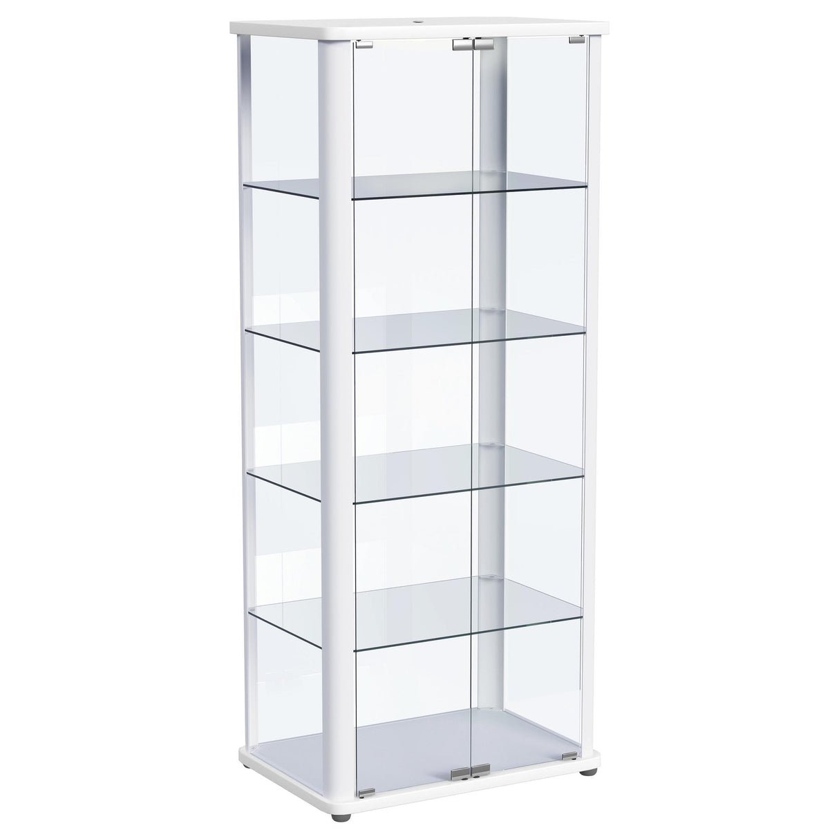 Aero 5-shelf Display Curio Cabinet with LED and Clear Tempered Glass Shelves Glossy White from Coaster - Luna Furniture