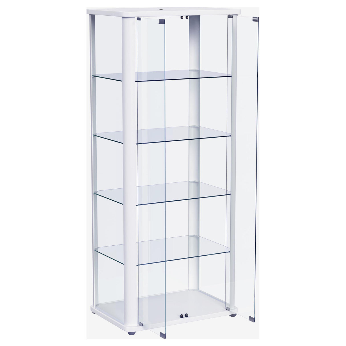 Aero 5-shelf Display Curio Cabinet with LED and Clear Tempered Glass Shelves Glossy White from Coaster - Luna Furniture