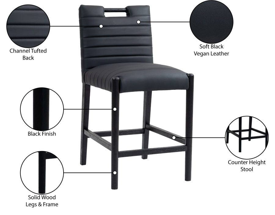 Aimee Vegan Leather Counter Stool in Black from Meridian - Luna Furniture