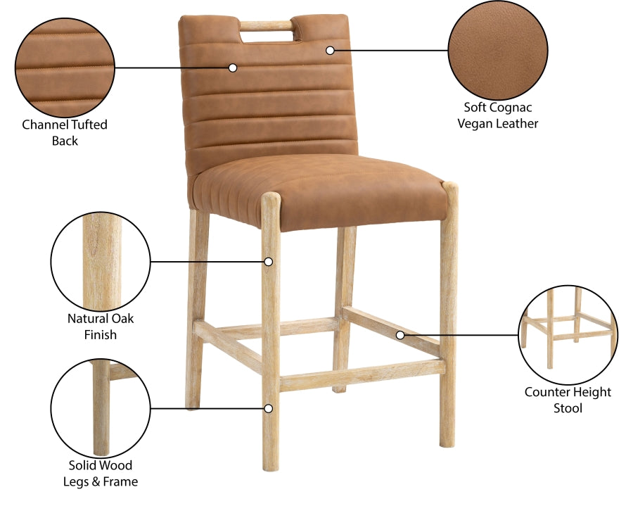 Aimee Vegan Leather Counter Stool in Cognac from Meridian - Luna Furniture