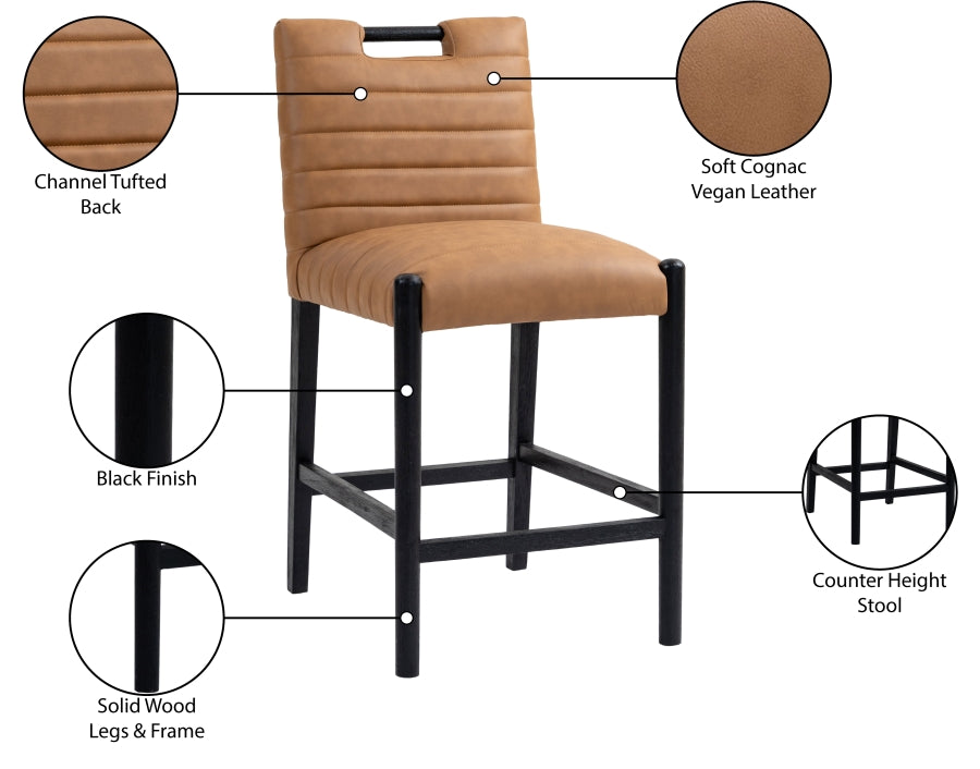 Aimee Vegan Leather Counter Stool in Cognac from Meridian - Luna Furniture