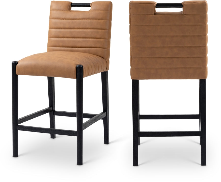 Aimee Vegan Leather Counter Stool in Cognac from Meridian - Luna Furniture