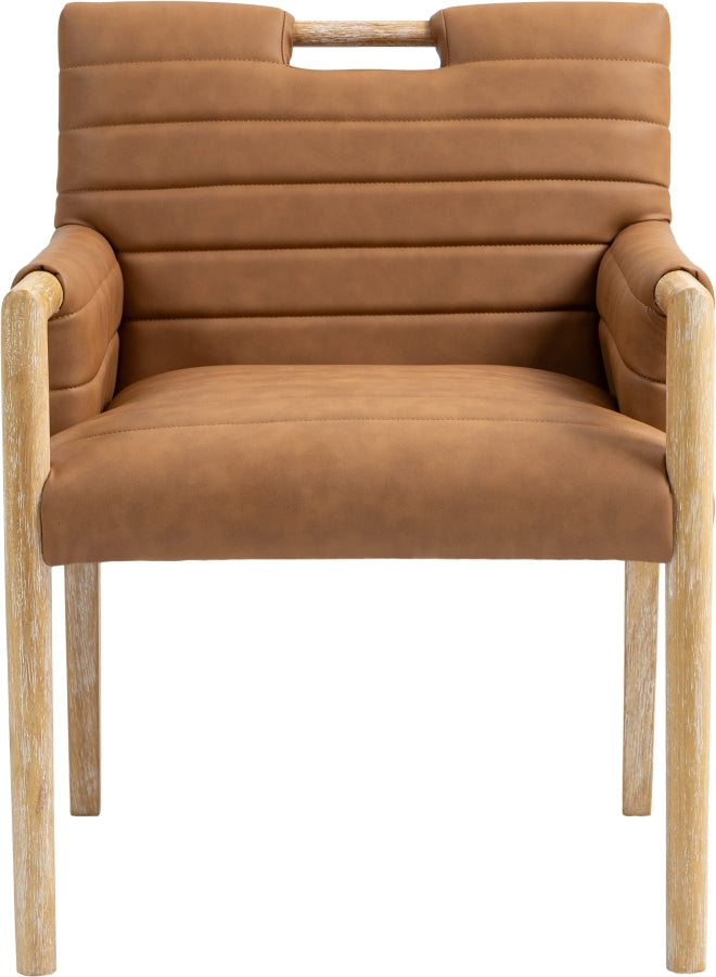 Aimee Vegan Leather Dining Arm Chair in Cognac from Meridian - Luna Furniture