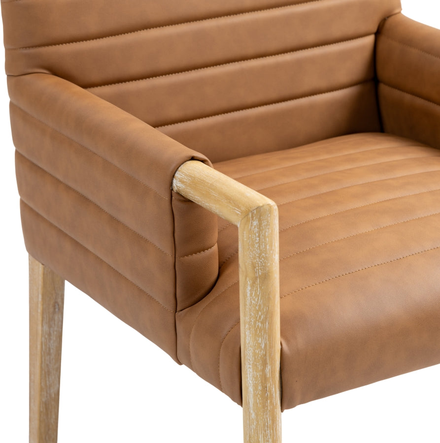 Aimee Vegan Leather Dining Arm Chair in Cognac from Meridian - Luna Furniture