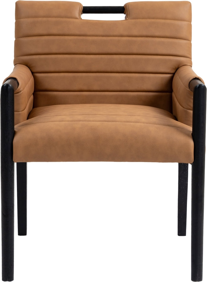 Aimee Vegan Leather Dining Arm Chair in Cognac from Meridian - Luna Furniture