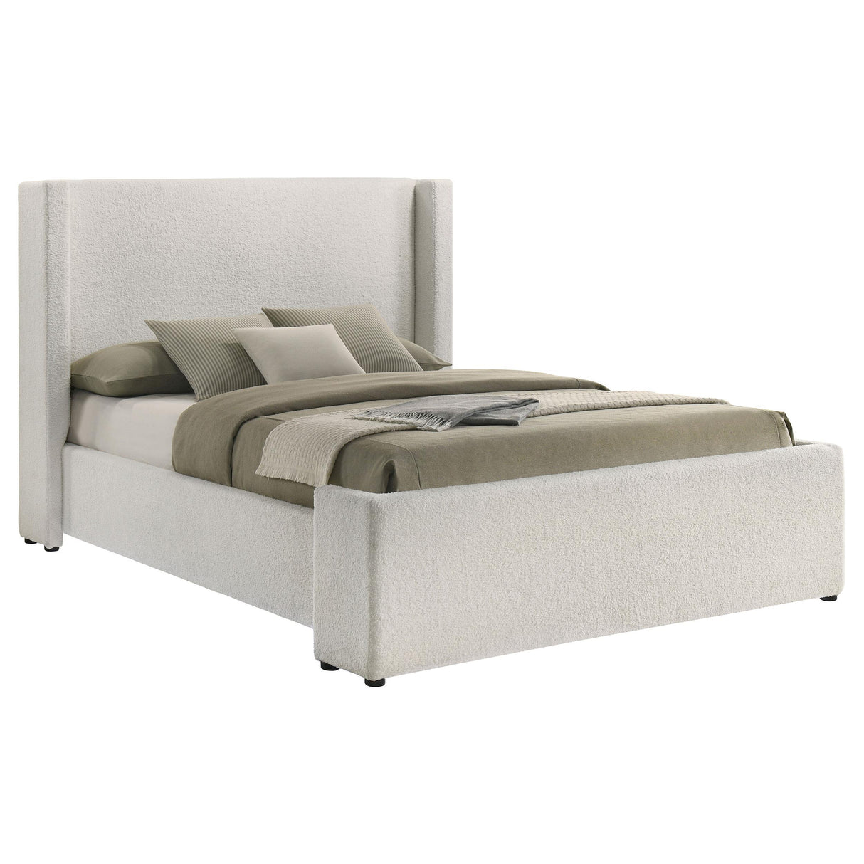 Alamosa Boucle Upholstered Eastern King Wingback Platform Bed White from Coaster - Luna Furniture