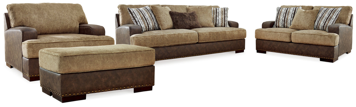 Alesbury Sofa, Loveseat, Chair and Ottoman in Chocolate - PKG019094