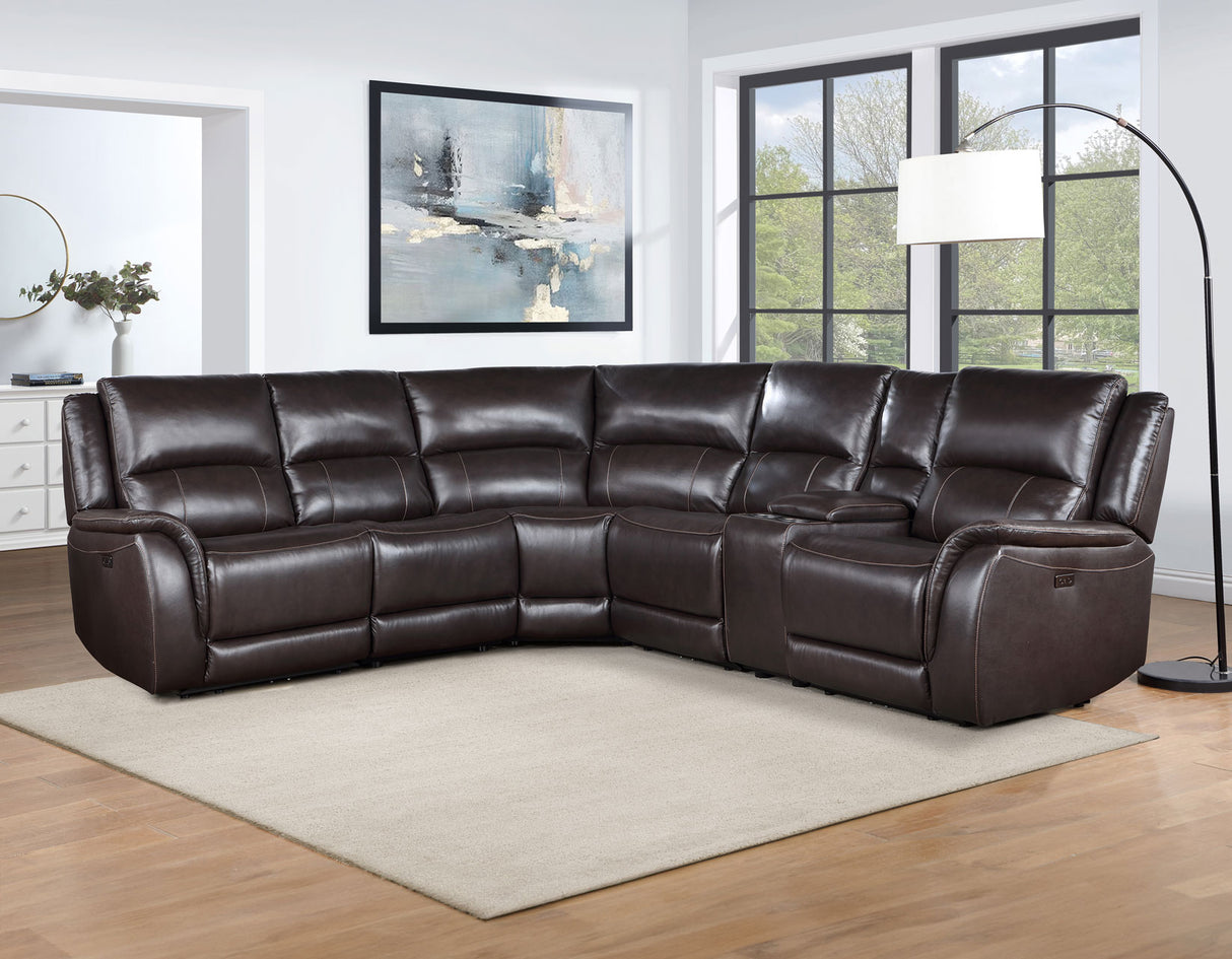 Alexandria Leather 6-Piece Power Reclining Set, Chocolate from Steve Silver - Luna Furniture