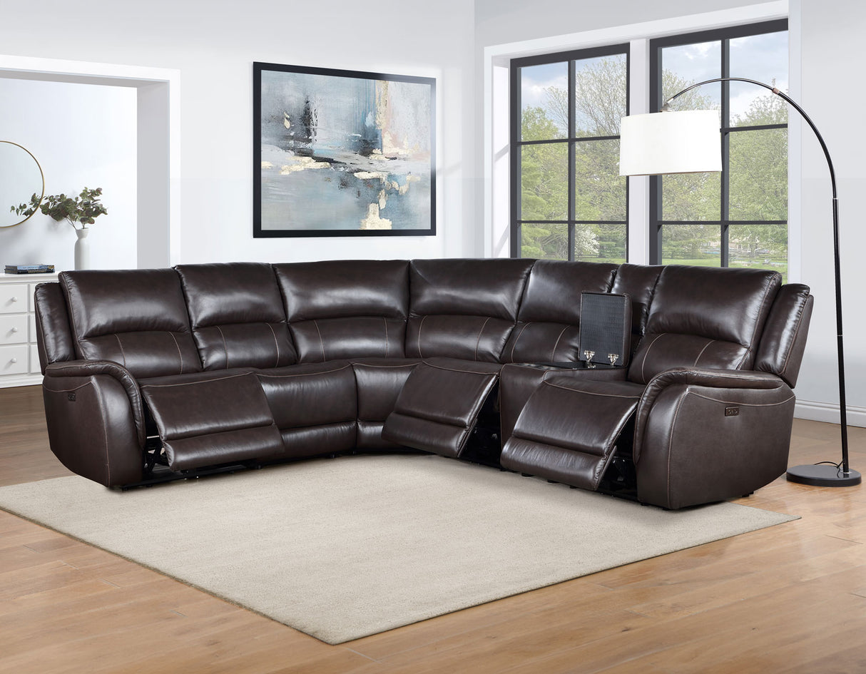 Alexandria Leather 6-Piece Power Reclining Set, Chocolate from Steve Silver - Luna Furniture