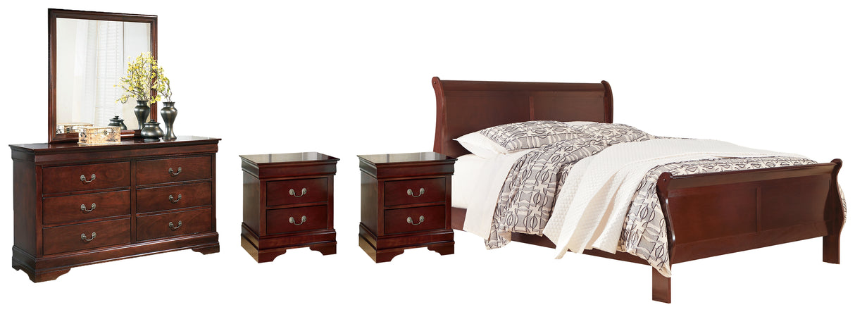 Alisdair California King Sleigh Bed with Mirrored Dresser and 2 Nightstands in Reddish Brown from Ashley - Luna Furniture