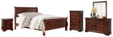 Alisdair California King Sleigh Bed with Mirrored Dresser, Chest and Nightstand in Reddish Brown - PKG004997