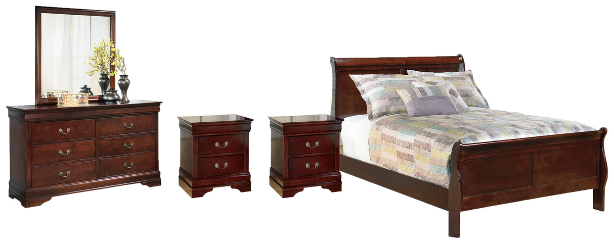 Alisdair Full Sleigh Bed with Mirrored Dresser and 2 Nightstands in Reddish Brown from Ashley - Luna Furniture