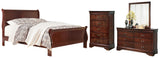 Alisdair King Sleigh Bed with Mirrored Dresser and Chest in Reddish Brown - PKG004983