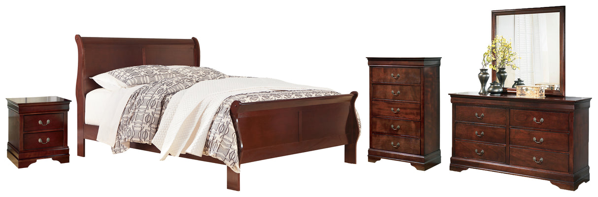 Alisdair King Sleigh Bed with Mirrored Dresser, Chest and Nightstand in Reddish Brown from Ashley - Luna Furniture