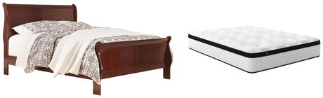 Alisdair Queen Sleigh Bed with Mattress in Reddish Brown - PKG008836