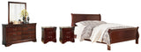 Alisdair Queen Sleigh Bed with Mirrored Dresser and 2 Nightstands in Reddish Brown - PKG004961