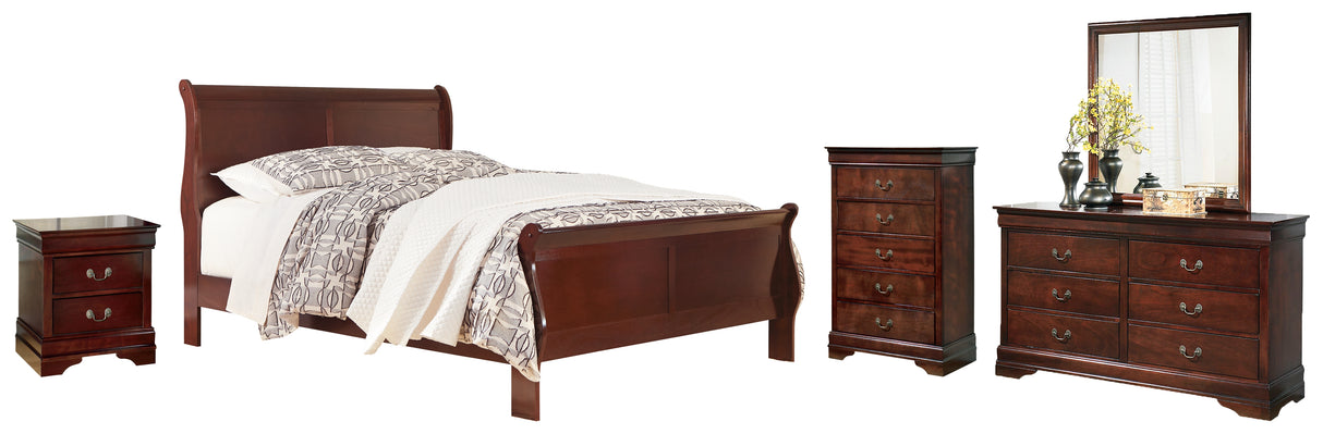 Alisdair Queen Sleigh Bed with Mirrored Dresser, Chest and Nightstand in Reddish Brown from Ashley - Luna Furniture