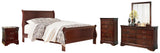 Alisdair Queen Sleigh Bed with Mirrored Dresser, Chest and Nightstand in Reddish Brown from Ashley - Luna Furniture