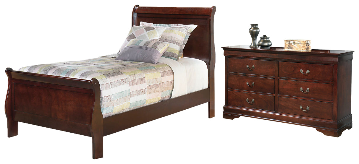 Alisdair Twin Sleigh Bed with Dresser in Reddish Brown - PKG004943