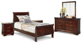 Alisdair Twin Sleigh Bed with Mirrored Dresser and 2 Nightstands in Reddish Brown - PKG004972