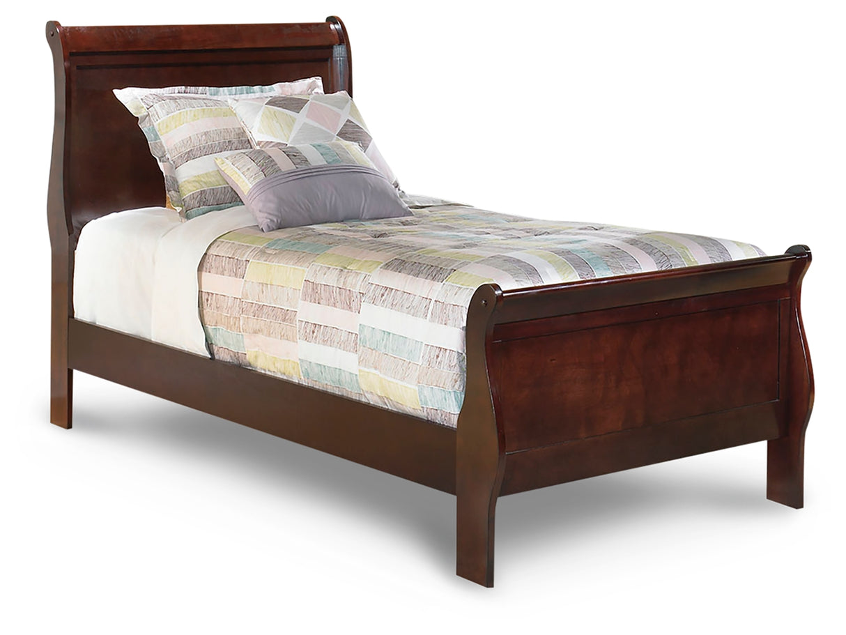 Alisdair Twin Sleigh Bed with Mirrored Dresser and 2 Nightstands in Reddish Brown - PKG004972