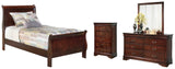 Alisdair Twin Sleigh Bed with Mirrored Dresser and Chest in Reddish Brown from Ashley - Luna Furniture