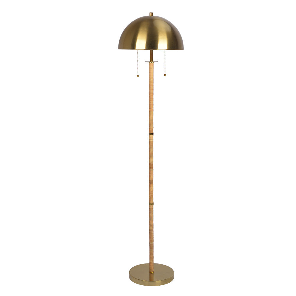 Allure 2-Light Floor Lamp, Gold Brass, Natural Rattan Tube , Double On/Off Pull Chain - FLL03700101