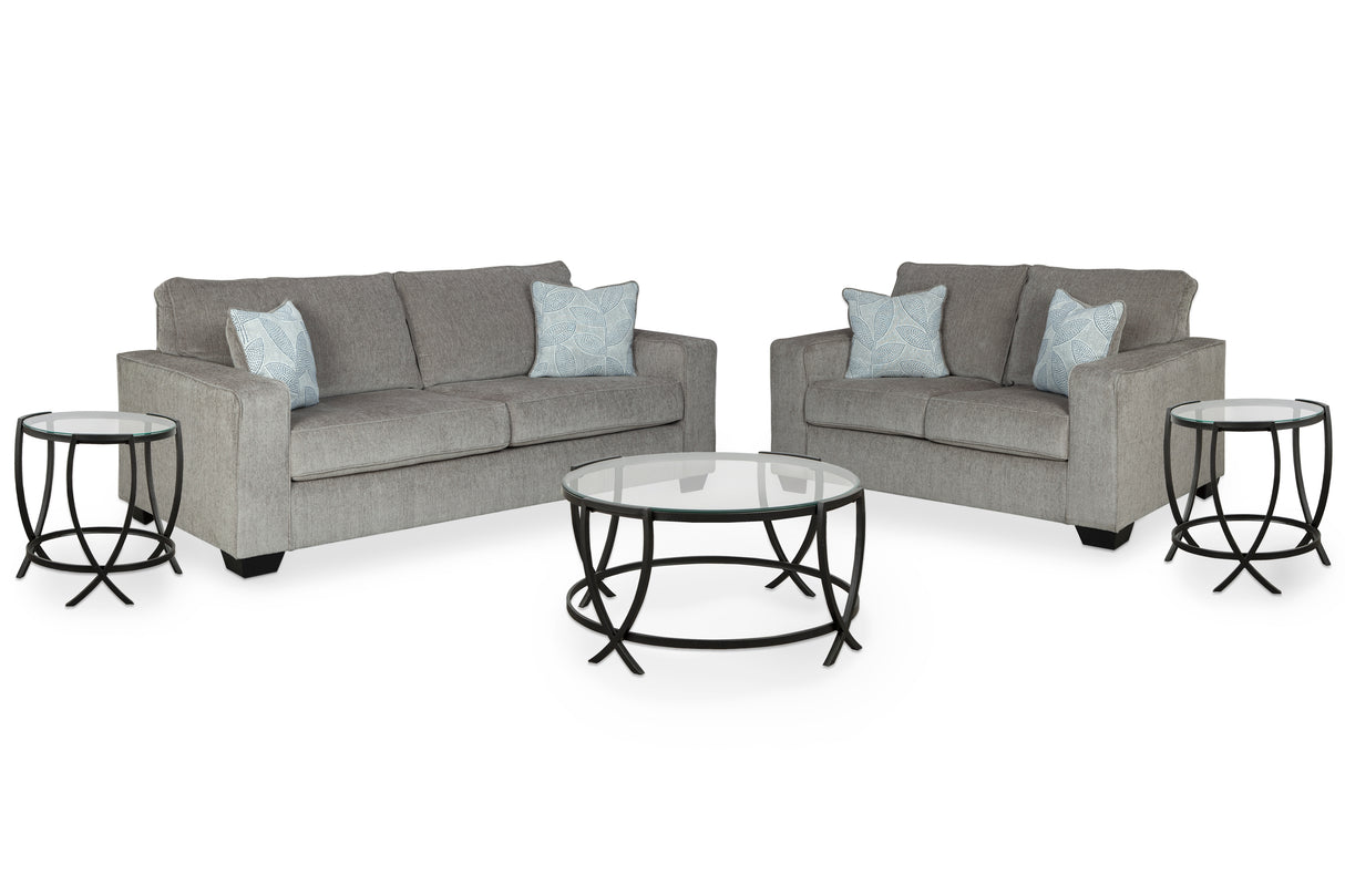 Altari Sofa and Loveseat with Coffee Table and 2 End Tables in Alloy - PKG014409