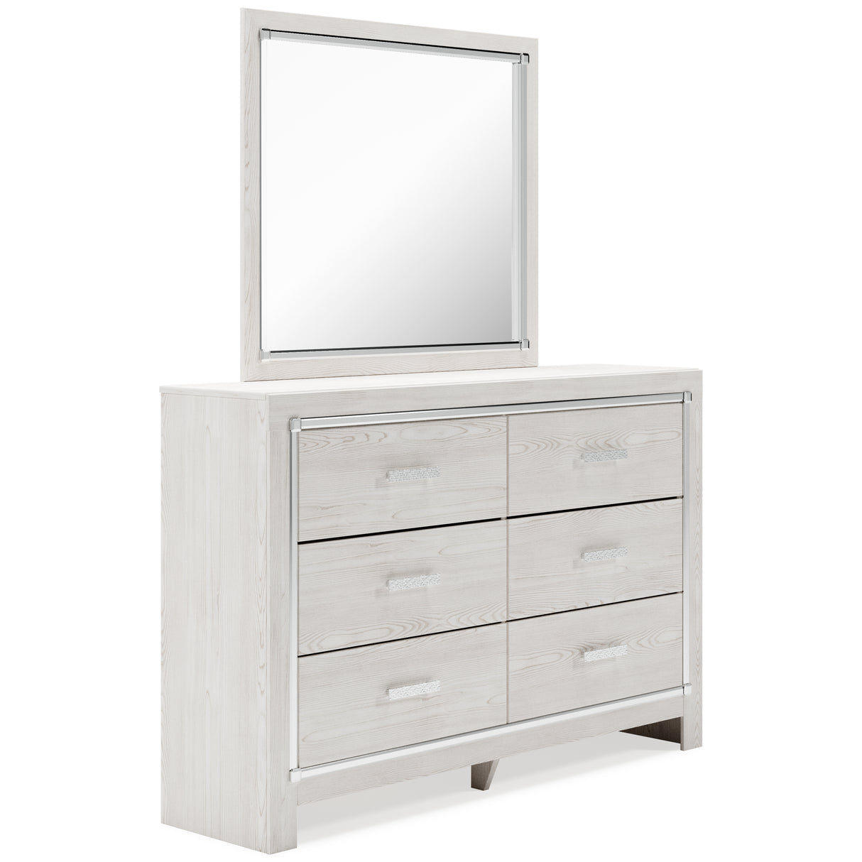 Altyra Full Panel Bed with Mirrored Dresser in White - PKG009455