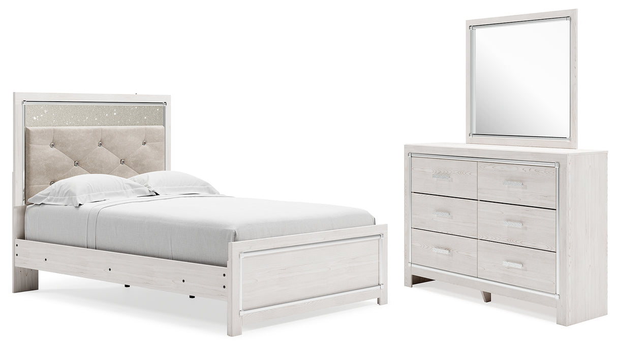 Altyra Full Panel Bed with Mirrored Dresser in White - PKG009455