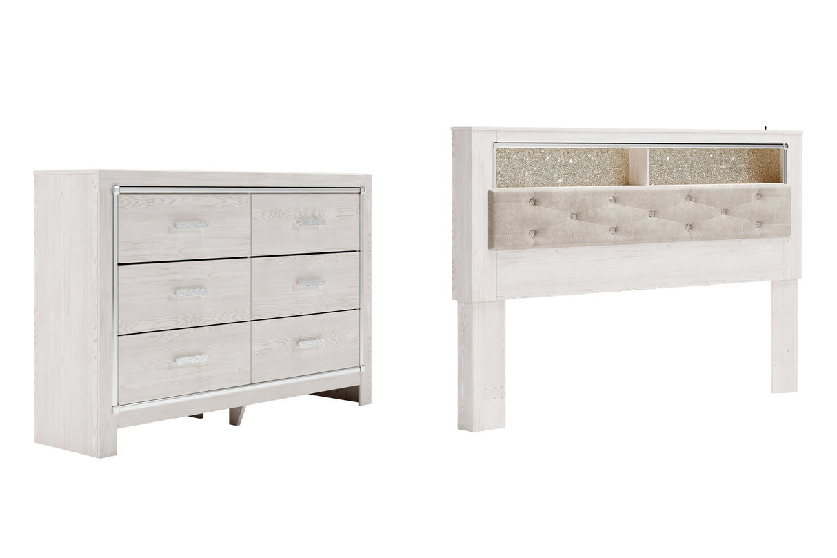 Altyra King Bookcase Headboard Bed with Dresser in White - PKG009484