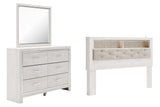 Altyra King Bookcase Headboard Bed with Mirrored Dresser in White - PKG009485