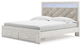 Altyra King Upholstered Storage Bed with Mirrored Dresser and Nightstand in White - PKG014083