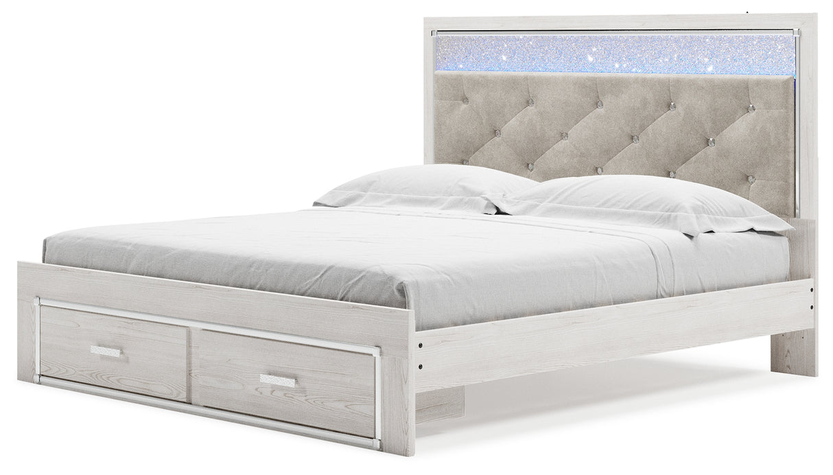 Altyra King Upholstered Storage Bed with Mirrored Dresser and Nightstand in White from Ashley - Luna Furniture