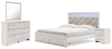 Altyra King Upholstered Storage Bed with Mirrored Dresser and Nightstand in White - PKG014083