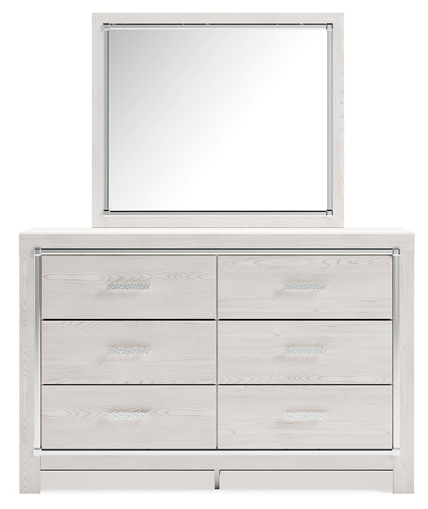 Altyra King Upholstered Storage Bed with Mirrored Dresser and Nightstand in White - PKG014083