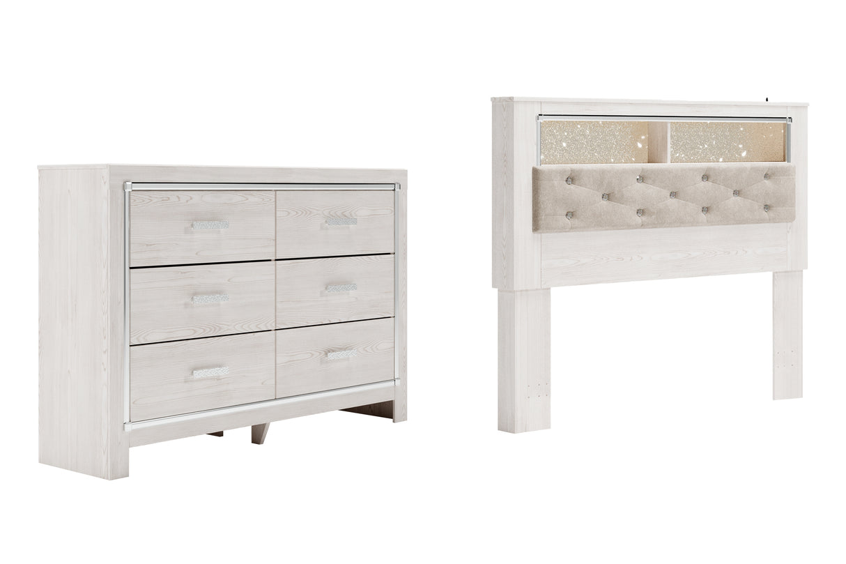 Altyra Queen Bookcase Headboard Bed with Dresser in White - PKG009478