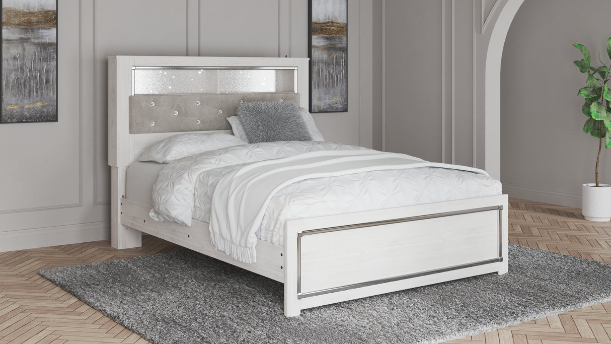 Altyra Queen Bookcase Headboard Bed with Dresser in White - PKG009478