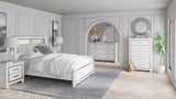 Altyra Queen Bookcase Headboard Bed with Mirrored Dresser and 2 Nightstands in White - PKG009480