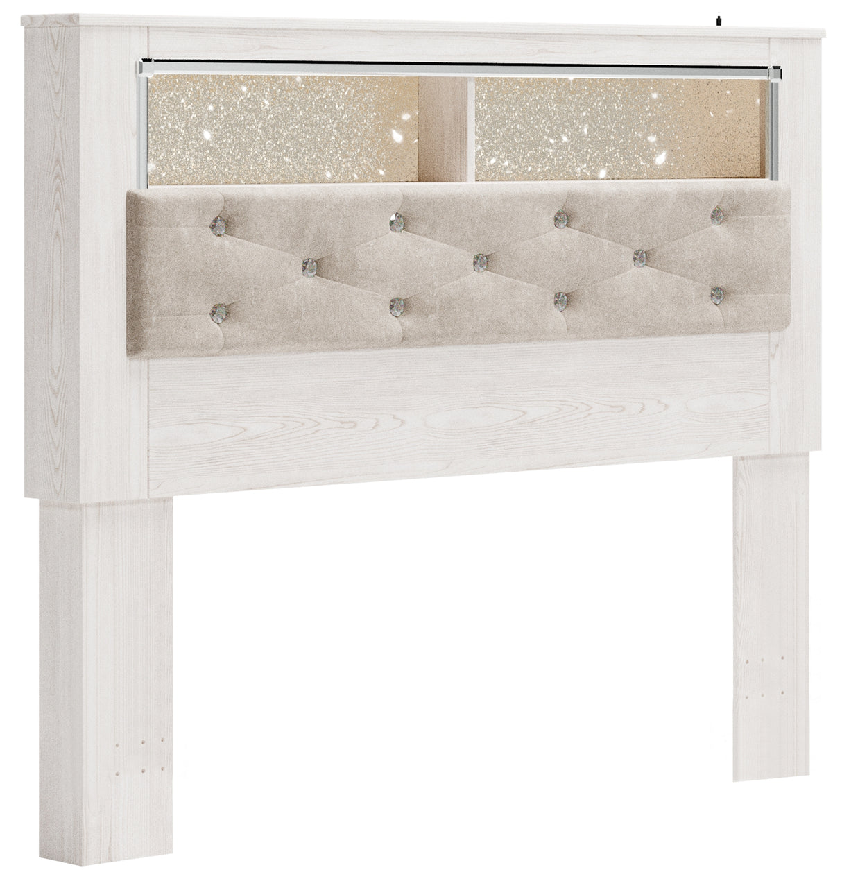 Altyra Queen Bookcase Headboard Bed with Mirrored Dresser and Chest in White - PKG009481