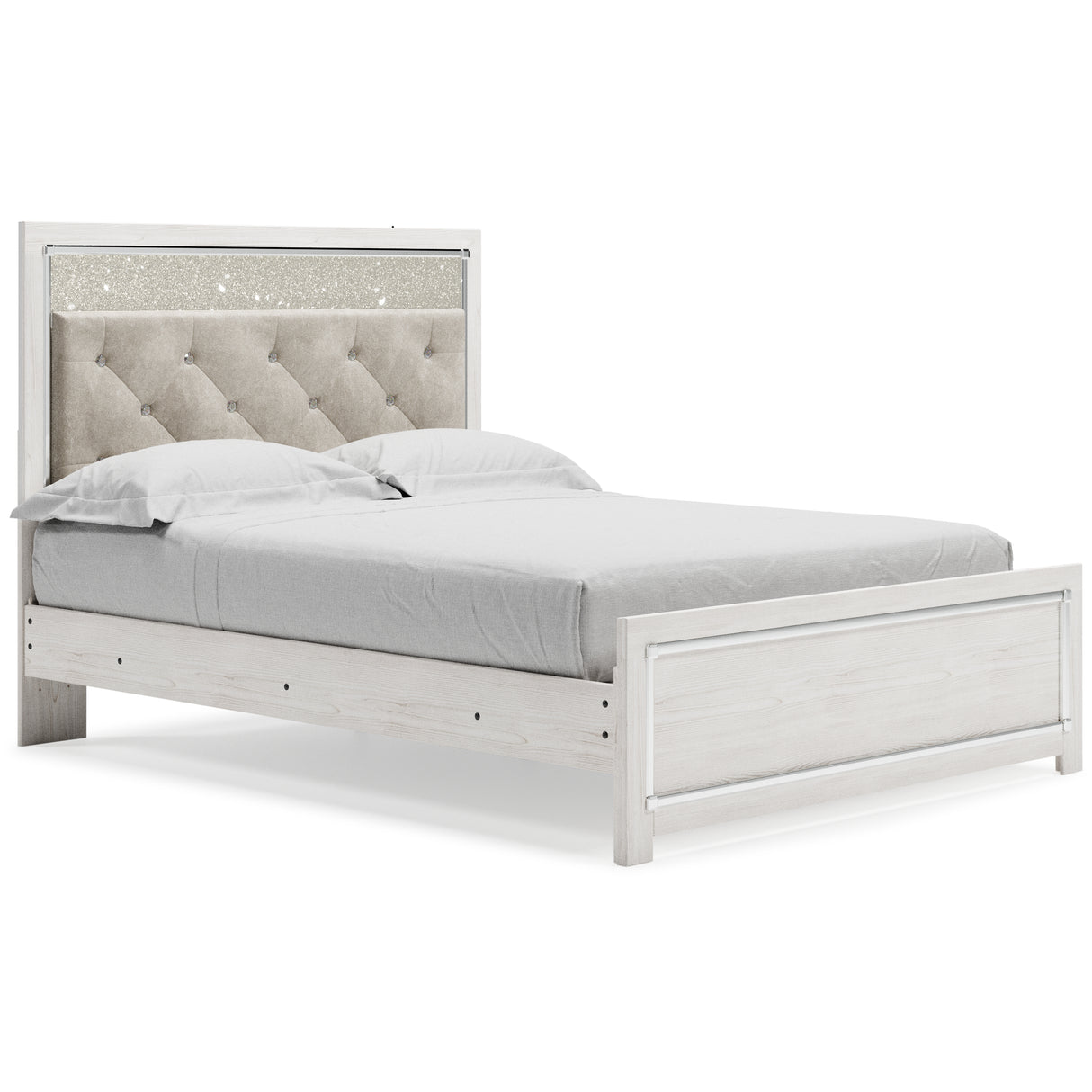 Altyra Queen Panel Bed with Mirrored Dresser and Chest in White - PKG009421