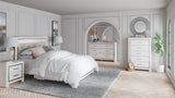 Altyra Queen Panel Bed with Mirrored Dresser, Chest and 2 Nightstands in White - PKG009423