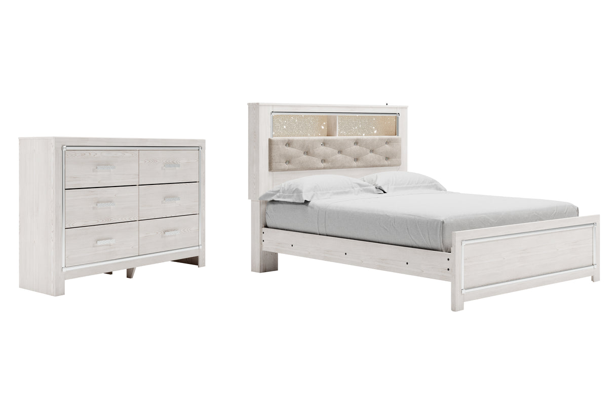 Altyra Queen Panel Bookcase Bed with Dresser in White - PKG009430