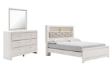 Altyra Queen Panel Bookcase Bed with Mirrored Dresser in White - PKG009431