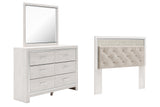 Altyra Queen Panel Headboard Bed with Mirrored Dresser in White - PKG009467