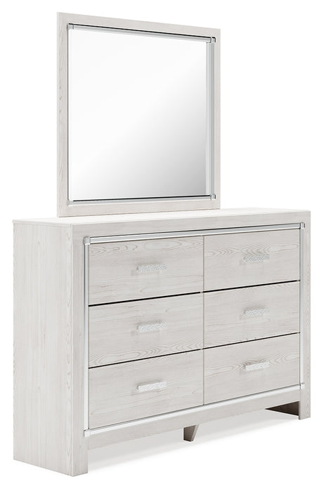 Altyra Queen Upholstered Storage Bed with Mirrored Dresser and Nightstand in White from Ashley - Luna Furniture