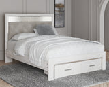 Altyra Queen Upholstered Storage Bed with Mirrored Dresser and Nightstand in White - PKG014048