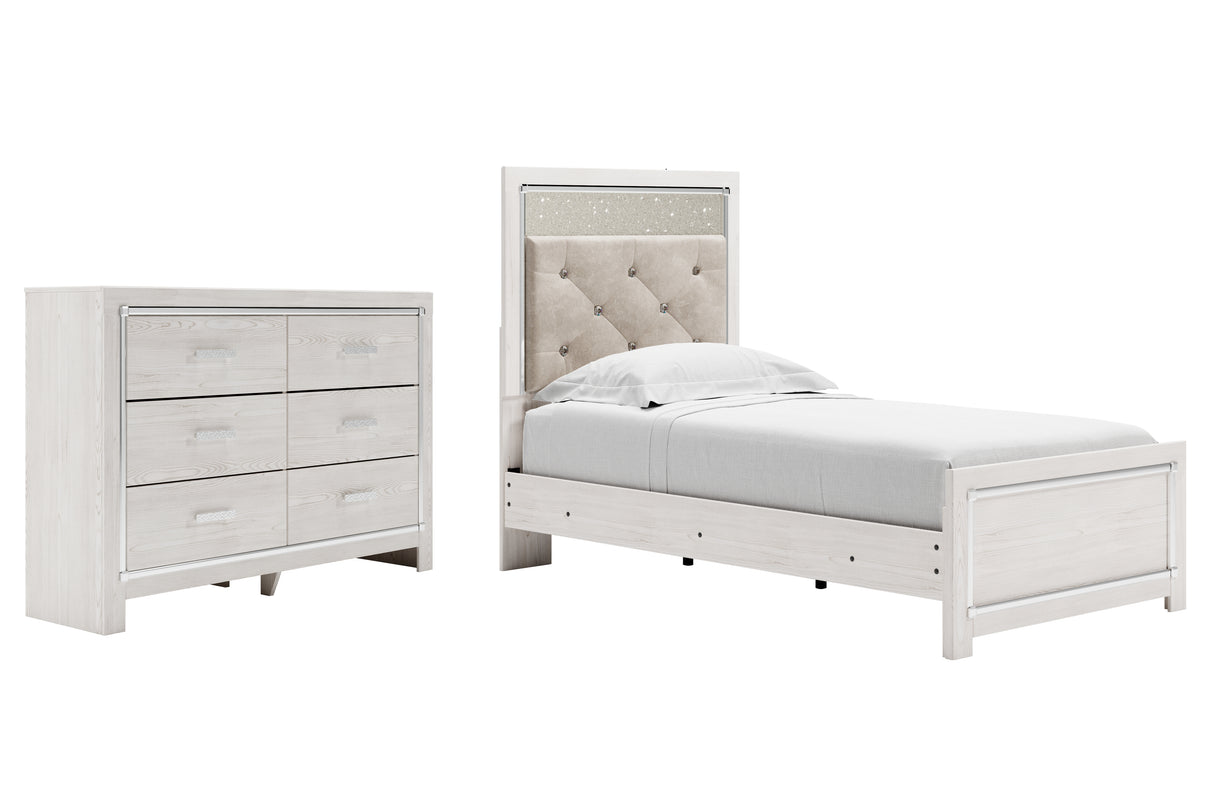 Altyra Twin Panel Bed with Dresser in White - PKG009442